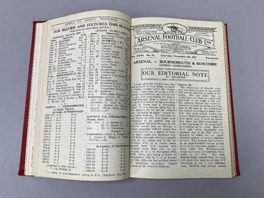 Bound volume of Arsenal home match programme, 1937-38 Championship winning season, 
 Vol. XXVI, No.1, Swansea Town, 28th August 1937 to Vol. XXVI, No.