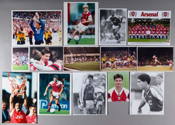 Large collection of b & w and colour match action photographs of Arsenal FC,
 featuring match action, individual players, varying sizes, some with pre