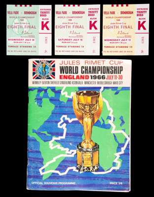 Three 1966 World Cup tickets for the matches played at Villa Park, in Group 2 Argentina v Spain, Argentina v West Germany & Spain v West Germany, comp