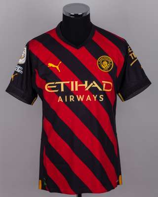 Kevin De Bruyne black and red No.17 Manchester City short-sleeved shirt, 2022-23