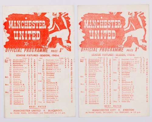 Two Manchester United single-sheet match programmes, 1945