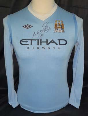 Sergio Aguero signed Manchester City 2011-12 replica home jersey, 
 the year Aguero broke Alex Ferguson and Manchester United hearts with that infamou
