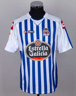 Manuel Pablo blue and white No.2 Deportivo short-sleeved shirt, 2010-11