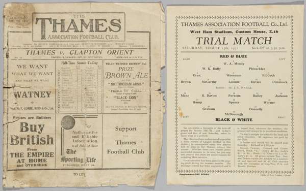 Thames v Clapton Orient programme 5th March 1932,
 FL Division Three (South) in poor condition; sold with Thames Trial Match programme Red & Blue v Bl
