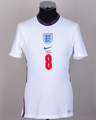 Jude Bellingham white No.8 England v. Austria short-sleeved shirt, 2021