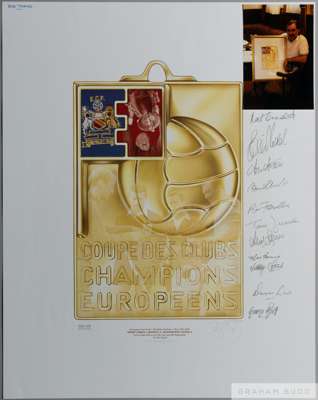 Class of 68 print no.97 of 100 produced and signed by 12 members of the playing staff and Management Team of Manchester United FC, 
 including George 