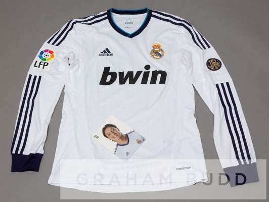 Mesut Ozil white Real Madrid No.10 home jersey worn in the La Liga match v RCD Mallorca 28th October 2012,
 long-sleeved with LA LIGA LFP and REAL MAD