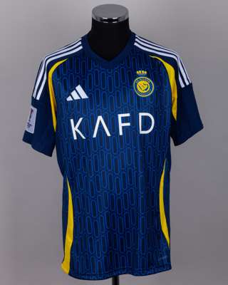 Cristiano Ronaldo blue and yellow No.7 Al Nassr short-sleeved shirt, 2024-25