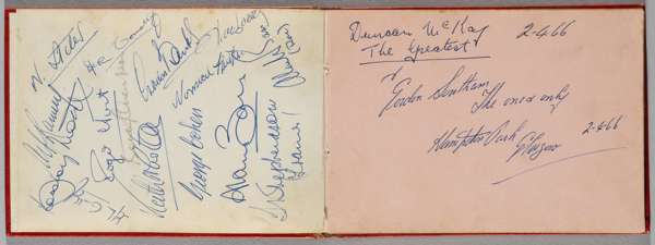 England 1966 World Cup winners partial squad autographs,
 red leather bound album, featuring autographs of some of the England 1966 World Cup winning 