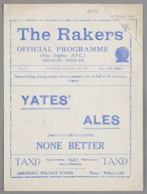 New Brighton v Tranmere Rovers programme 17th February 1934,  

F.L. Division Three North fixture, paper loss front cover