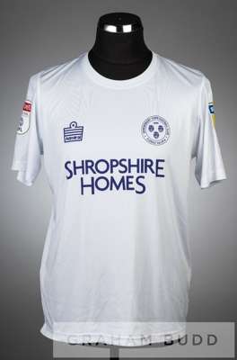 Jason Cummings signed white Shrewsbury Town no.35 third choice jersey, season 2019-20,
 short-sleeved SKY BET LEAGUE ONE EFL and SKY BET WHEN THE FUN 