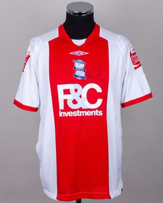 Garry O'Connor red and white No.8 Birmingham City signed short-sleeved shirt, 2007-08