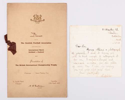 1937 Scotland v England dinner menu, for the official dinner, 17th April 1937