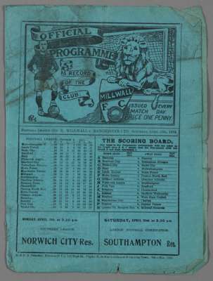 Millwall v Manchester United programme 16th April 1932, 

F.L. Division Two