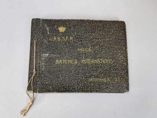 Belgium FA original photograph album for international matches, players season 1932-33, 
 includes match action, team photographs, presentations at ki