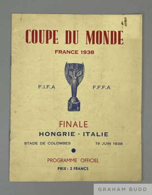 World Cup programme for finals 1938, played in France at Stade de Colombes on 19th June 1938