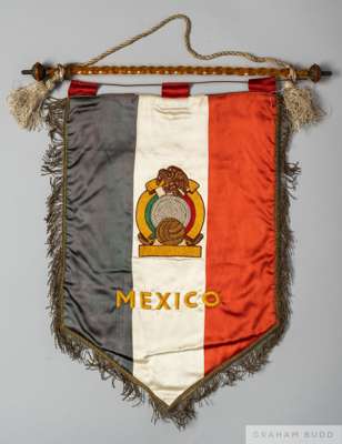 Official green, white and red Mexico, North American Tournament match programme, 1966
 shield-shaped form inscribed MEXICO, hanging bar and tassels

P