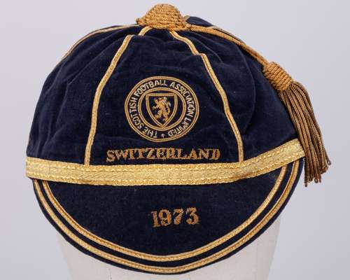 Willie Morgan blue Scotland v. Switzerland International cap, 1973
