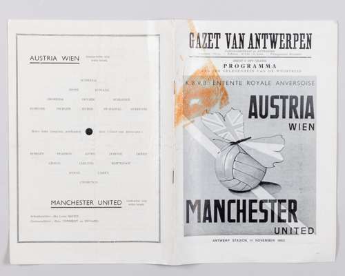 Jack Rowley scarce Austria Wien v. Manchester United match programme, 11th November 1952