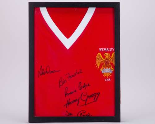 Red Manchester United Wembley 1958 autographed replica shirt