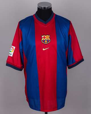 Boudewijn Zenden garnet and blue No.23 Barcelona short-sleeved shirt,1998-99