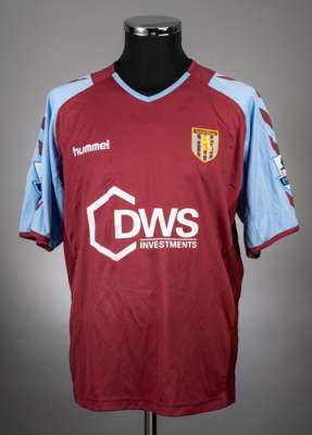 Juan Pablo Angel claret and blue No.9 Aston Villa short-sleeved jersey, 2004-05, 
 Hummel, 38/40, with v-neck collar and embroidered cloth badge inscr