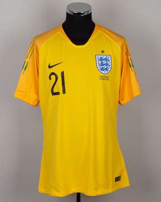 Jack Butland yellow and green No.21 England v. Czech Republic short-sleeved shirt, 2019
