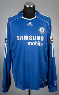 Didier Drogba blue Chelsea no.11 home jersey, season 2006-07,
 Adidas, player issued long-sleeved with BARCLAYS PREMIER LEAGUE CHAMPIONS 2005-2006 sle