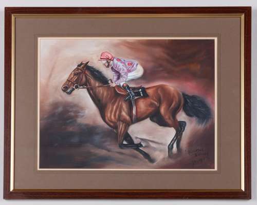 David Denyer (British, b.1937) acrylic painting of Brigadier Gerard with Joe Mercer up
