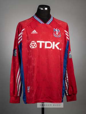 Fan Zhiyi red Crystal Palace no.5 home jersey, season 1998-99,
 Adidas, long-sleeved with NATIONWIDE FOOTBALL LEAGUE sleeved badges, club crest and sp