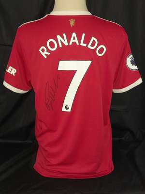 Cristiano Ronaldo CR7 autographed red Manchester United no.7 replica home jersey, season 2021-22,
 brand new with adidas tags still attached, signed b
