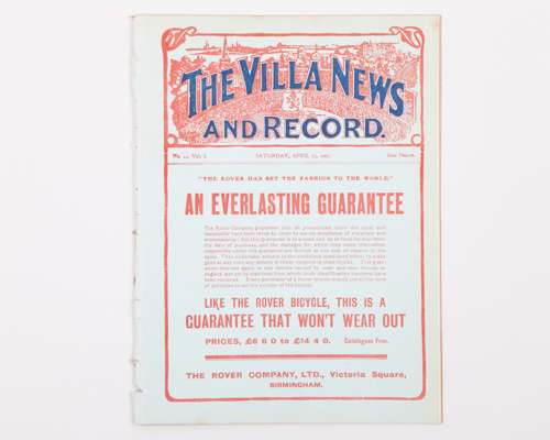 Aston Villa v. Bolton Wanderers, match programme, 27th April 1907