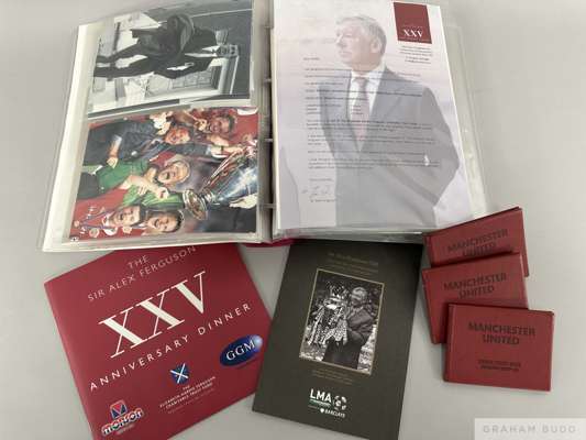 An album of ephemera relating to Manchester United manager Sir Alex Ferguson,
 including photographs, various signed items, programme when Sir Alex wa
