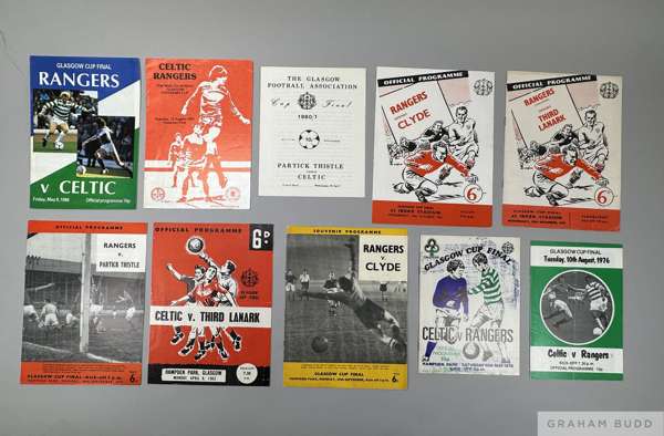 Fourteen Glasgow Cup Final and Semi Final match programmes, 1956 to 1986
 and four ticket stubs, teams include Celtic, Third Lanark, Rangers, Partick 