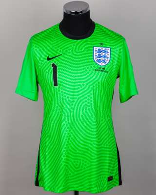 Jordan Pickford green No.1 England v. Iceland goalkeeper shirt, 2020