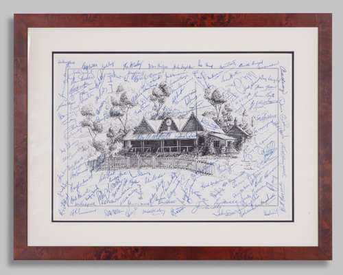 1977 Melbourne Centenary Ashes Test match an extensively signed print