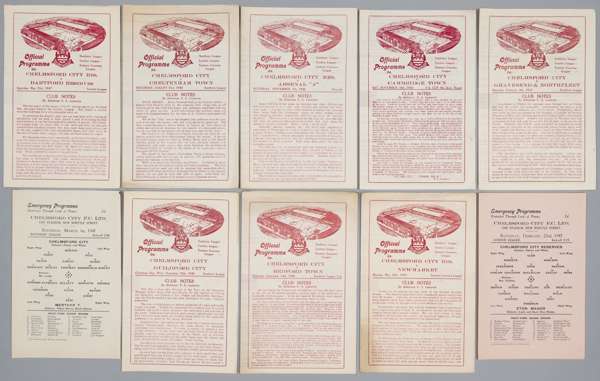 Chelmsford FC home programmes, season 1946-47,
 four-page editions, covering first team, reserves playing in the Southern League, London League, Easte