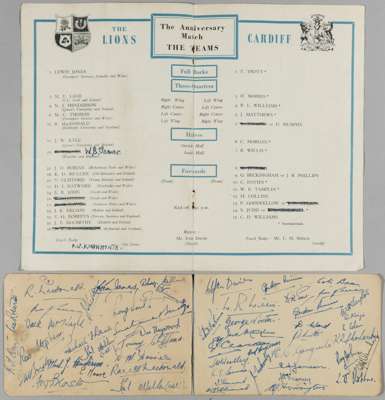 Two autograph pages of signatures from the British Isles rugby union touring squad to New Zealand and Australia in 1950, 
 the two pages featuring sig