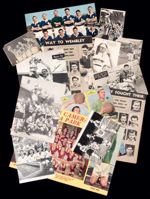 A 1950s schoolboy's collection of football autographs, mostly signed over magazine and newspaper pictures pasted into a series of ledgers, also a boun