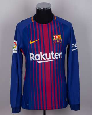 Ousmane Dembele garnet and blue No.11 Barcelona long sleeved shirt, 2017-18
