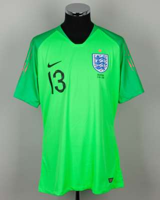Jack Butland green and pink No.13 England v. Colombia short-sleeved shirt, 2018