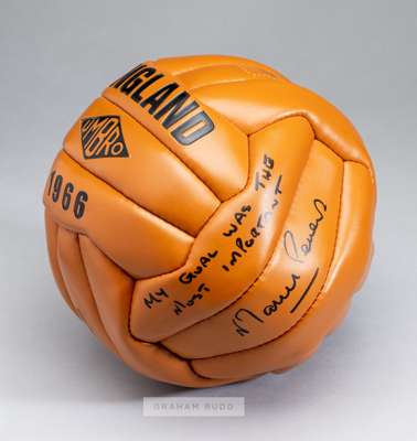 Martin Peters and Geoff Hurst signed England 1966 replica football, 
 Umbro, signed in black marker pen, with personal comments "My goal was the most 