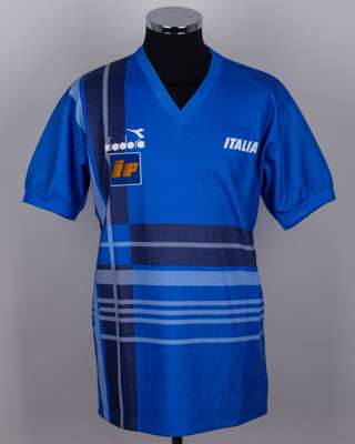 Gianluca Vialli blue Italy worn training shirt, 1987