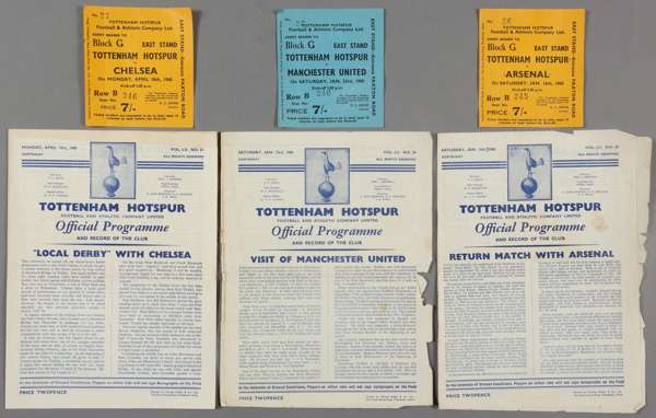 A collection of 19 Tottenham Hotspur programmes and 12 tickets from season 1959-60,
 12 homes all with tickets, 7 aways without tickets
