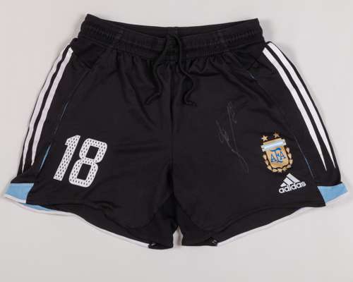 Lionel Messi a pair of black No.18 Argentina autographed shorts, 2005