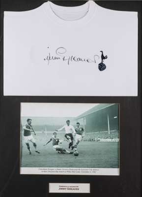 Jimmy Greaves signed white Tottenham Hotspur replica jersey display,
 comprising white jersey embroidered with club crest and signed in black marker p