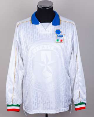 Paolo Maldini white No.3 Italy v. Ukraine long-sleeved shirt, 1995