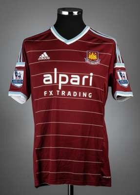 Alex Song claret & blue West Ham United no.30 jersey, season 2014-15,
 match issue, Adidas, short-sleeved with BARCLAYS PREMIER LEAGUE sleeve badges, 
