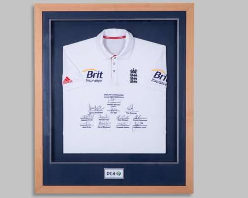 White England v. Bangladesh npower Test Series 2010 autographed cricket shirt display