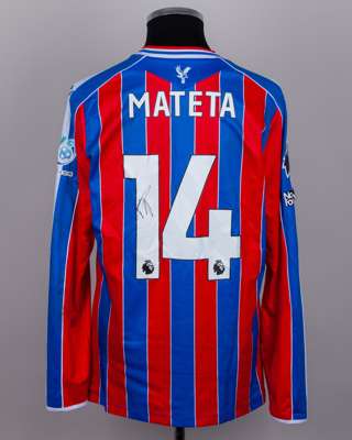 Jean-Philippe Mateta red and blue No.14 Crystal Palace v. Brighton match worn shirt